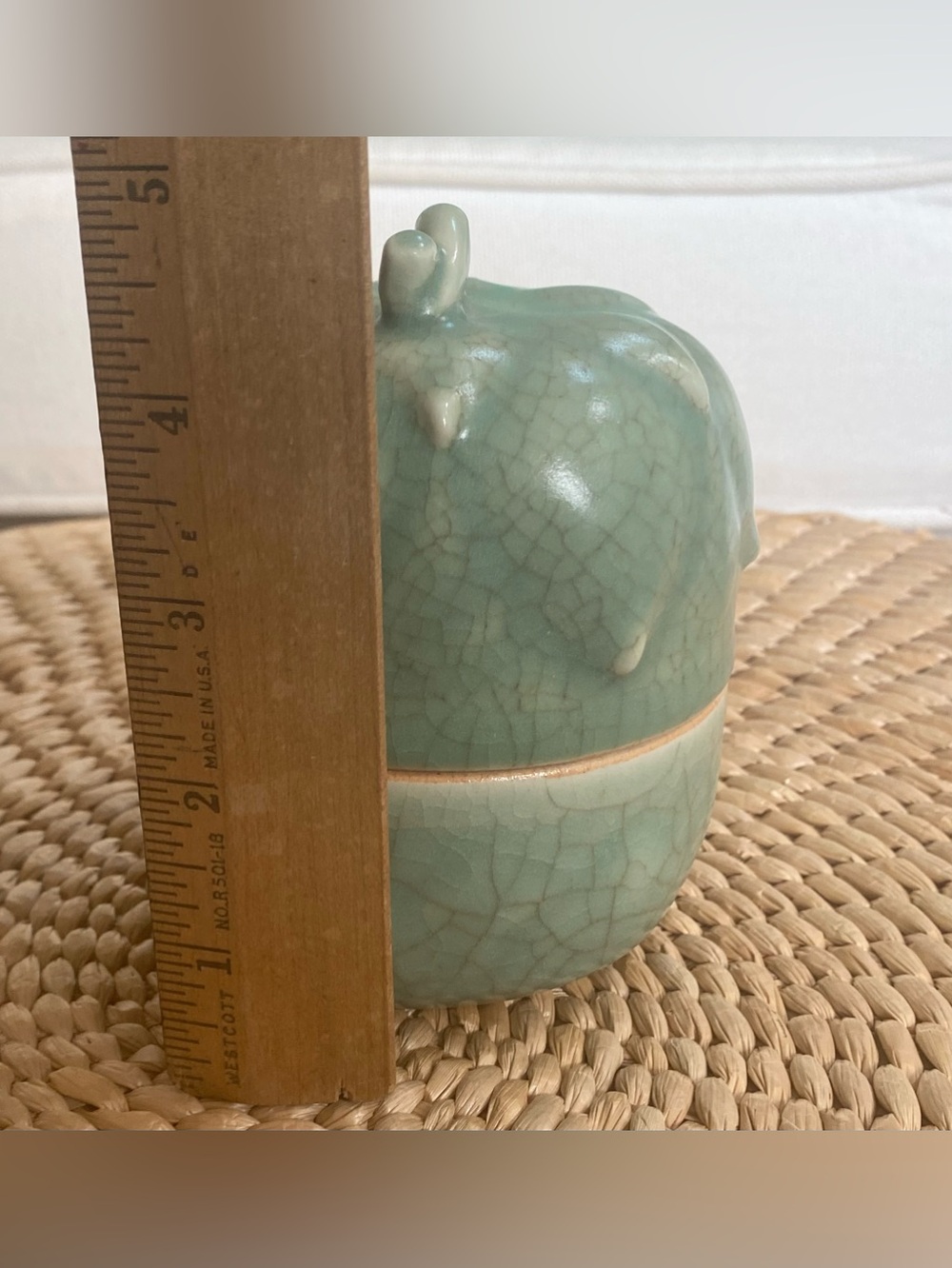 VTG Celadon Crackle Glaze Ginger Jar w Lid Squash Artichoke Chinese Mid Century - Picture 7 of 7
